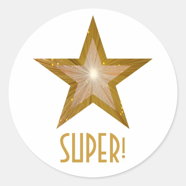 Gold Star 'SUPER!' round sticker white (Front)