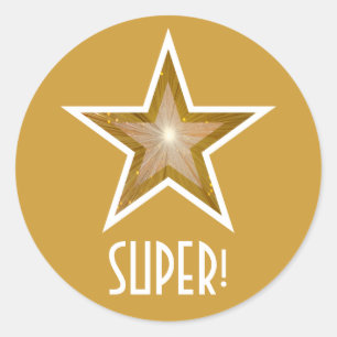 Gold Star 'SUPER!' round sticker yellow