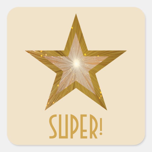 Gold Star 'SUPER!' square sticker cream (Front)