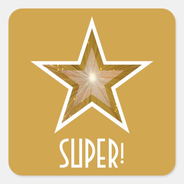 Gold Star 'SUPER!' square sticker yellow (Front)