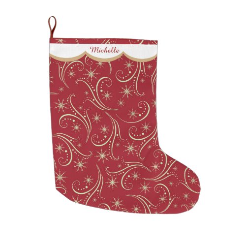 Gold Star Swirl Pattern Personalized Large Christmas Stocking