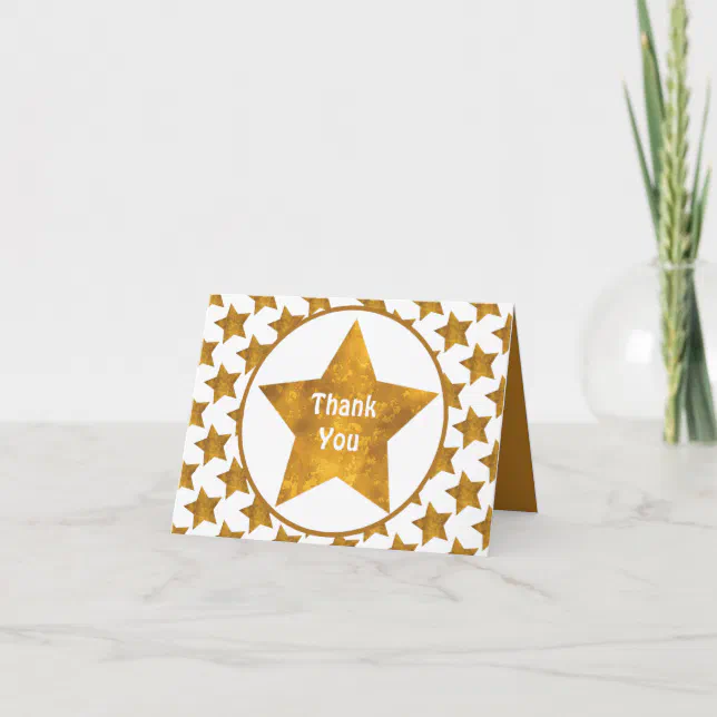 Gold Star Thank You Custom Card | Zazzle