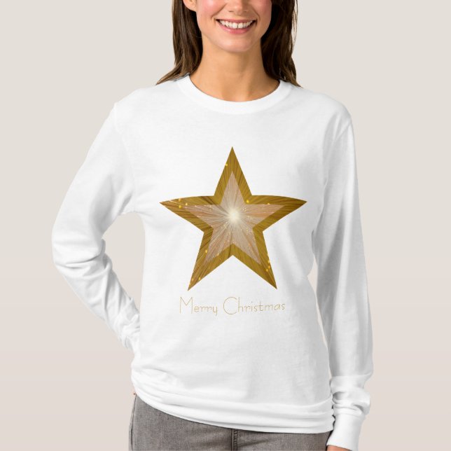 Gold Star 'two tone' text  long sleeve t -shirt T-Shirt (Front)
