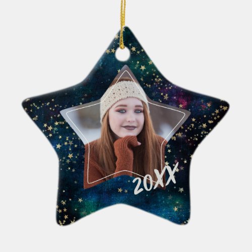 Gold Star Universe Graduate Photo Ornament