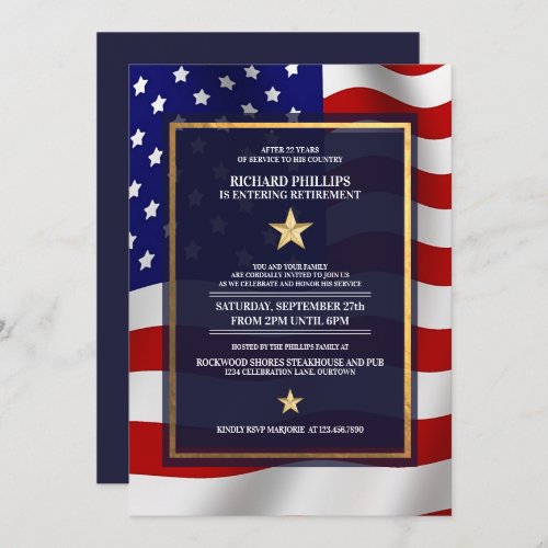 Gold Star US Flag Military Retirement Party Invitation