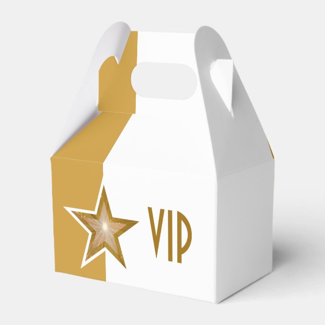 Gold Star VIP gold white vertical Favor Boxes (Front Side)