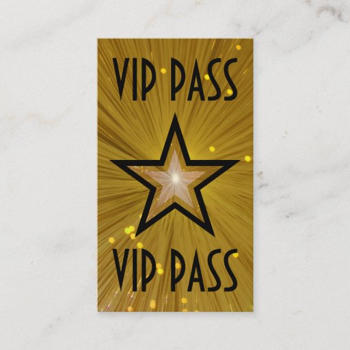 Customizable Gold Star 'VIP PASS' business card black back