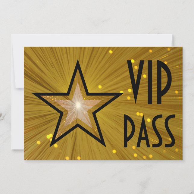 Gold Star 'VIP PASS' horizontal black back Invitation (Front)