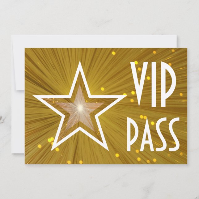 Gold Star 'VIP PASS' horizontal white back Invitation (Front)