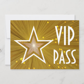 Gold Star 'VIP PASS' horizontal white back Invitation