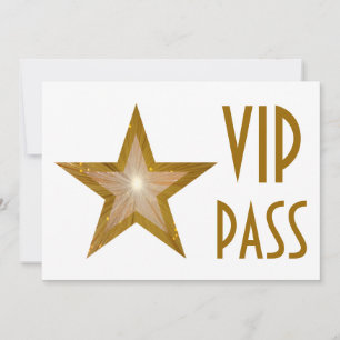 Gold Star 'VIP PASS' invitation white horizontal