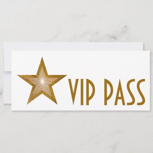 Gold Star 'VIP PASS' invitation white long (Front)