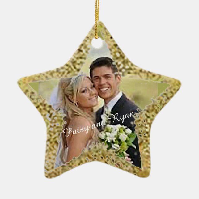 Gold Star w/Picture Wedding Favor Ornament (Front)