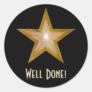 Gold Star 'Well Done!' round sticker black