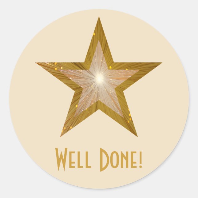 Gold Star 'Well Done!' round sticker cream (Front)