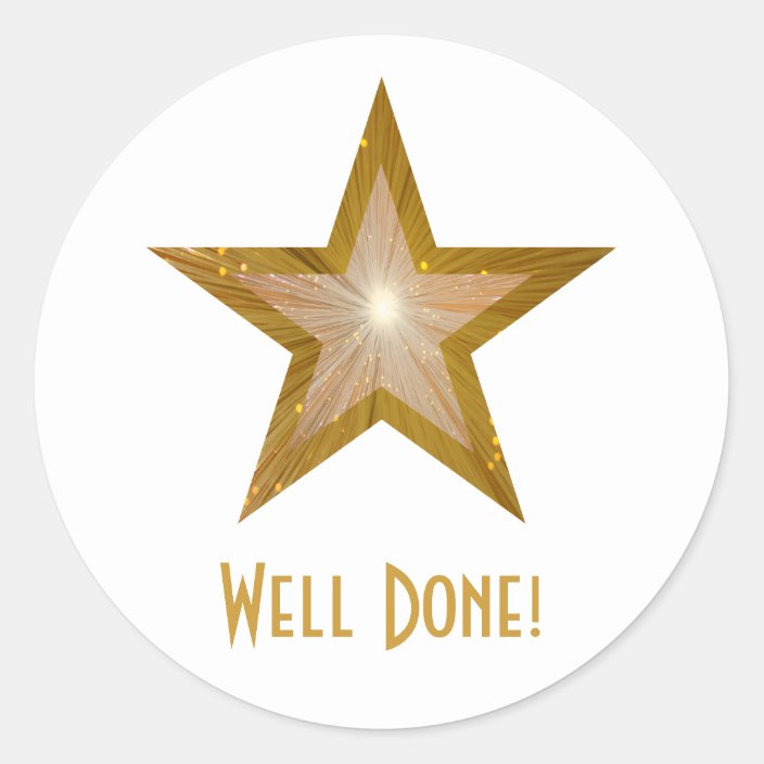 Gold Star 'Well Done!' round sticker white | Zazzle.com