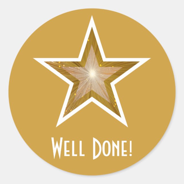 Gold Star 'Well Done!' round sticker yellow (Front)