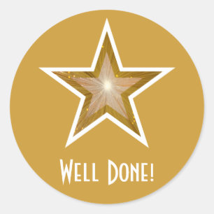 Gold Star 'Well Done!' round sticker yellow