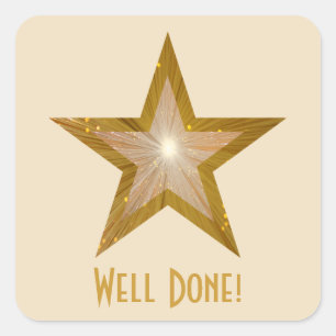 Gold Star 'Well Done!' square sticker cream