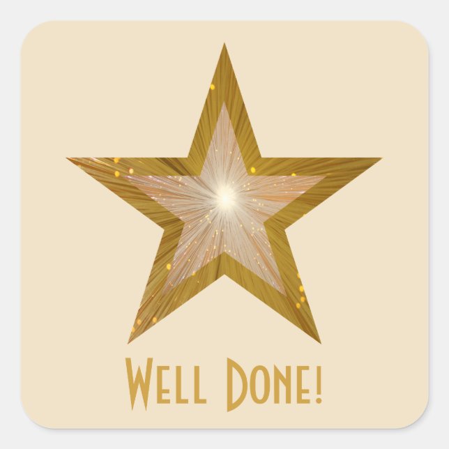 Gold Star 'Well Done!' square sticker cream (Front)