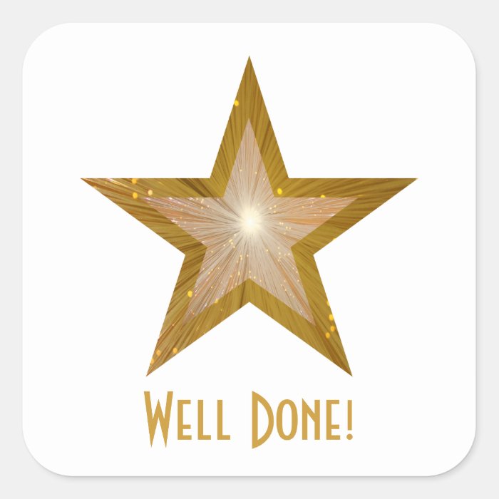 Gold Star 'Well Done' square sticker white