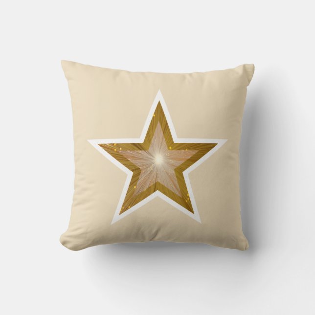 "Gold" Star White square cream white back Throw Pillow (Front)