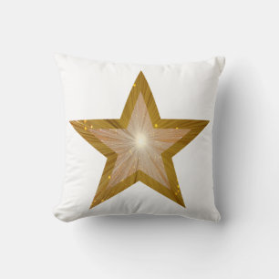 "Gold" Star white throw pillow square gold back