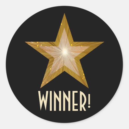 Gold Star WINNER round sticker black