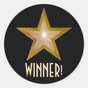 Gold Star 'WINNER!' round sticker black