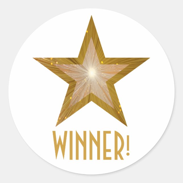 Gold Star 'WINNER!' round sticker white (Front)