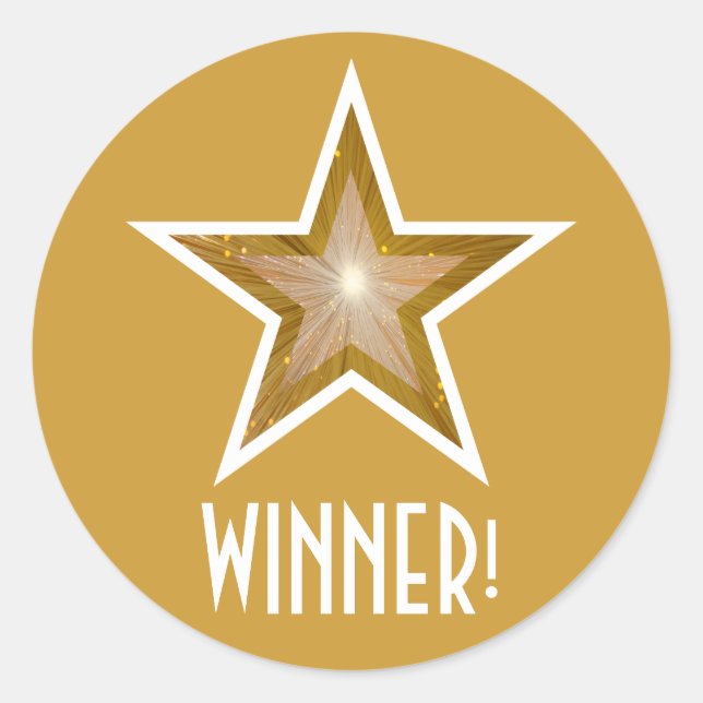 Gold Star 'WINNER!' round sticker yellow (Front)