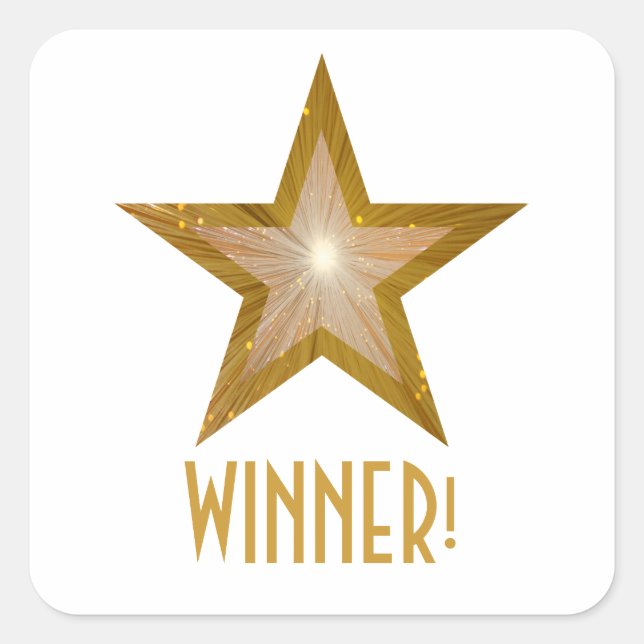 Gold Star 'WINNER!' square sticker white (Front)