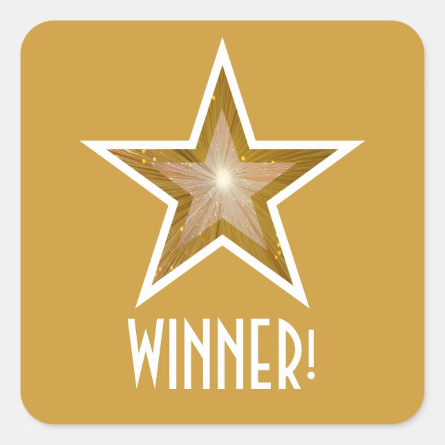 Gold Star 'WINNER!' square sticker yellow (Front)