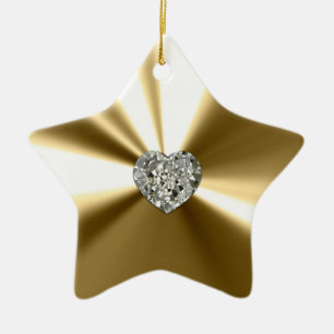 Gold Star With Heart Diamond Ornament