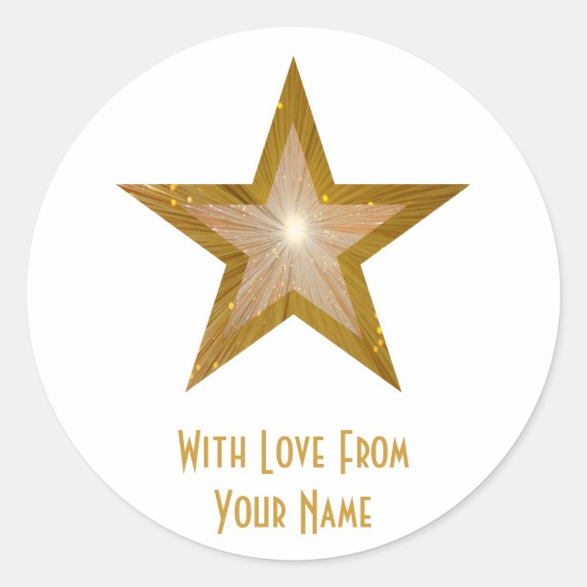 "Gold" Star 'With Love From'' round sticker white (Front)