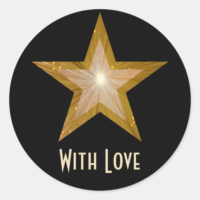 "Gold" Star 'With Love'' round sticker black (Front)