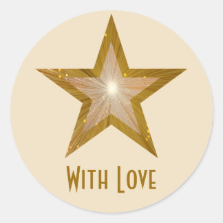 "Gold" Star 'With Love'' round sticker cream