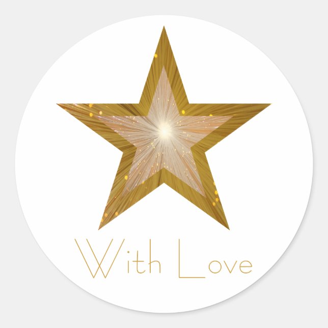 Gold Star 'With Love'' round sticker white (Front)
