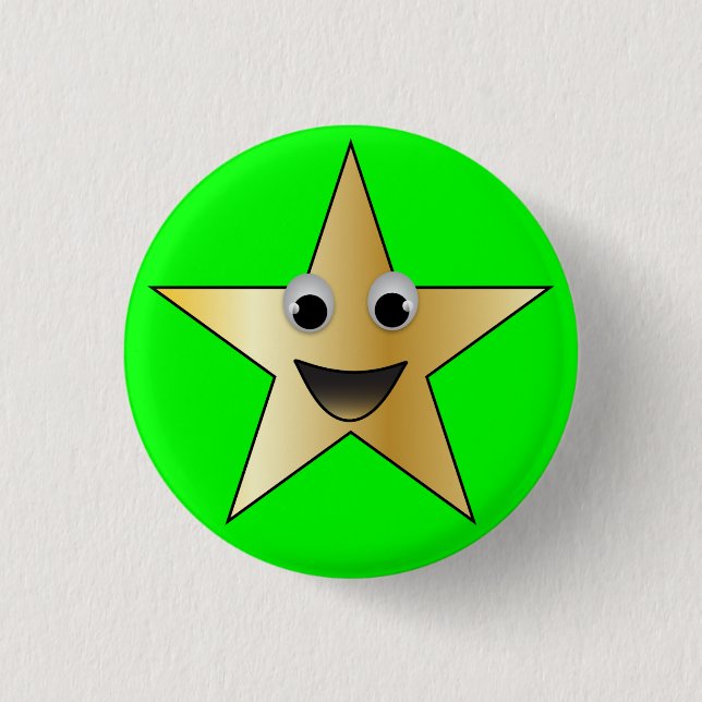 Gold Star with Smiling Face Button (Front)