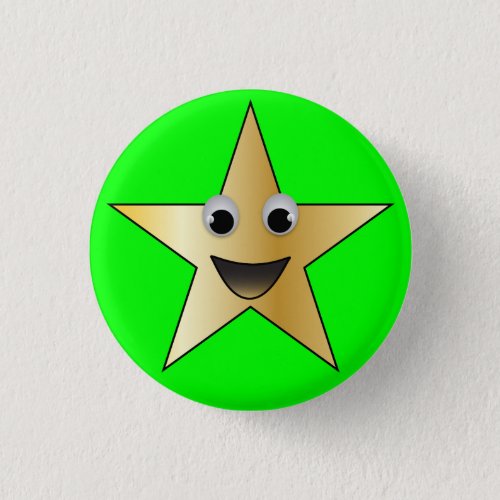 Gold Star with Smiling Face Button