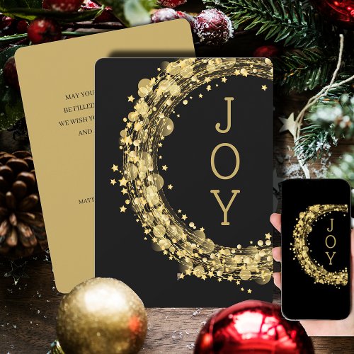 Gold Star Wreath on Black Christmas Non_Photo Holiday Card