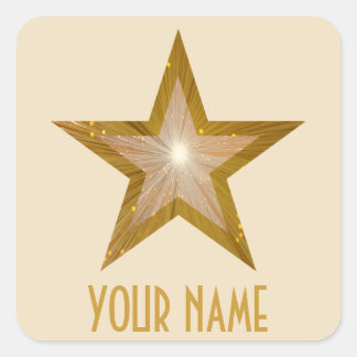 "Gold" Star 'Your Name'' square sticker cream