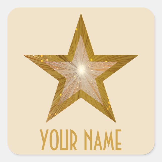 "Gold" Star 'Your Name'' square sticker cream (Front)
