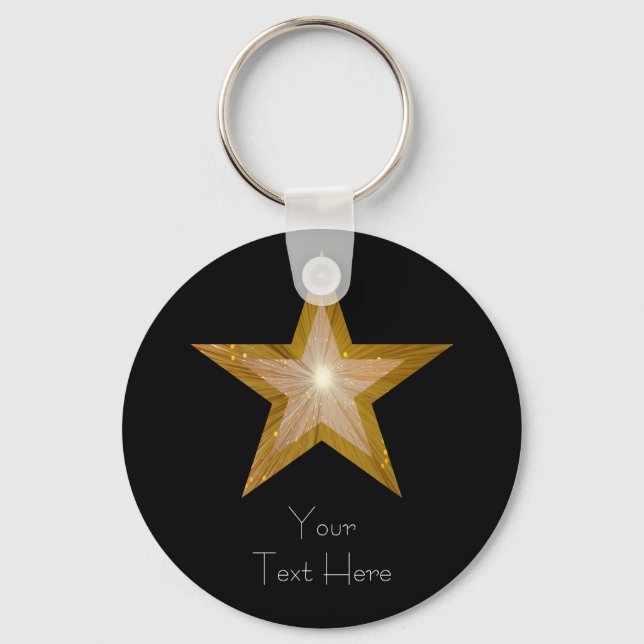 Gold Star 'Your Text' keychain black (Front)