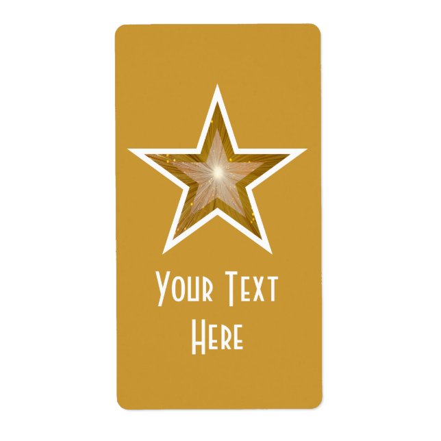 Gold Star 'Your Text' label large gold (Front)