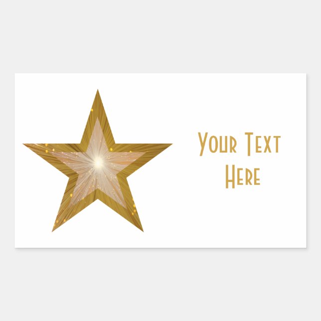 "Gold" Star 'Your Text' rectangle sticker white (Front)