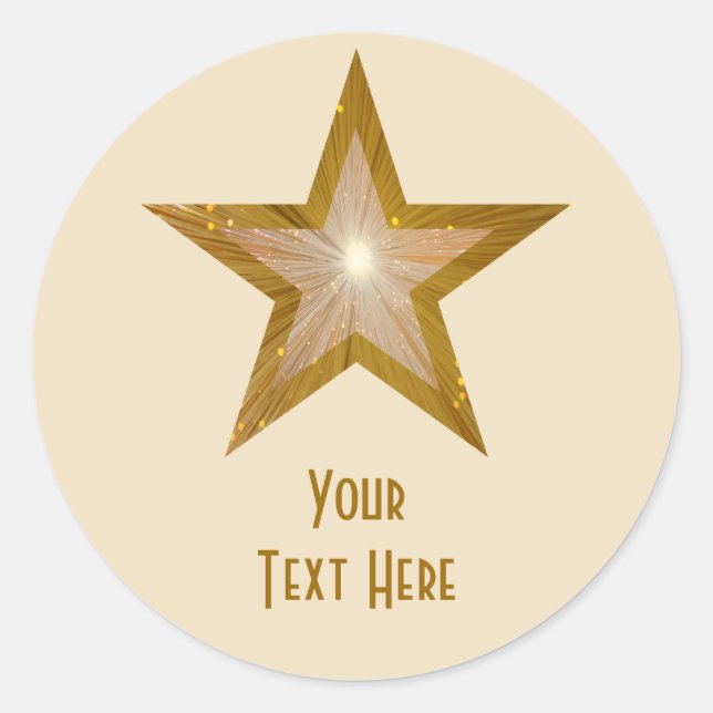 "Gold" Star 'Your Text' round sticker cream (Front)