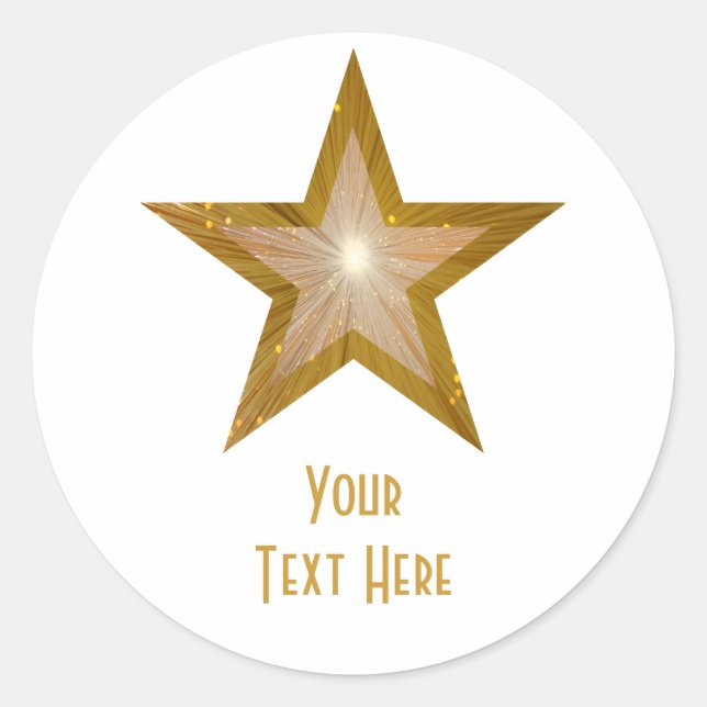 Gold Star 'Your Text' round sticker white (Front)