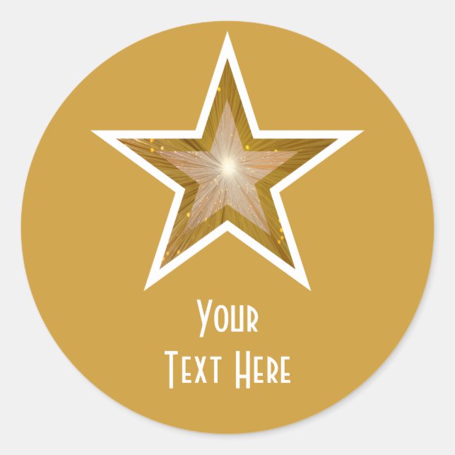 "Gold" Star 'Your Text' round sticker yellow (Front)