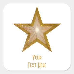 "Gold" Star 'Your Text' square sticker white